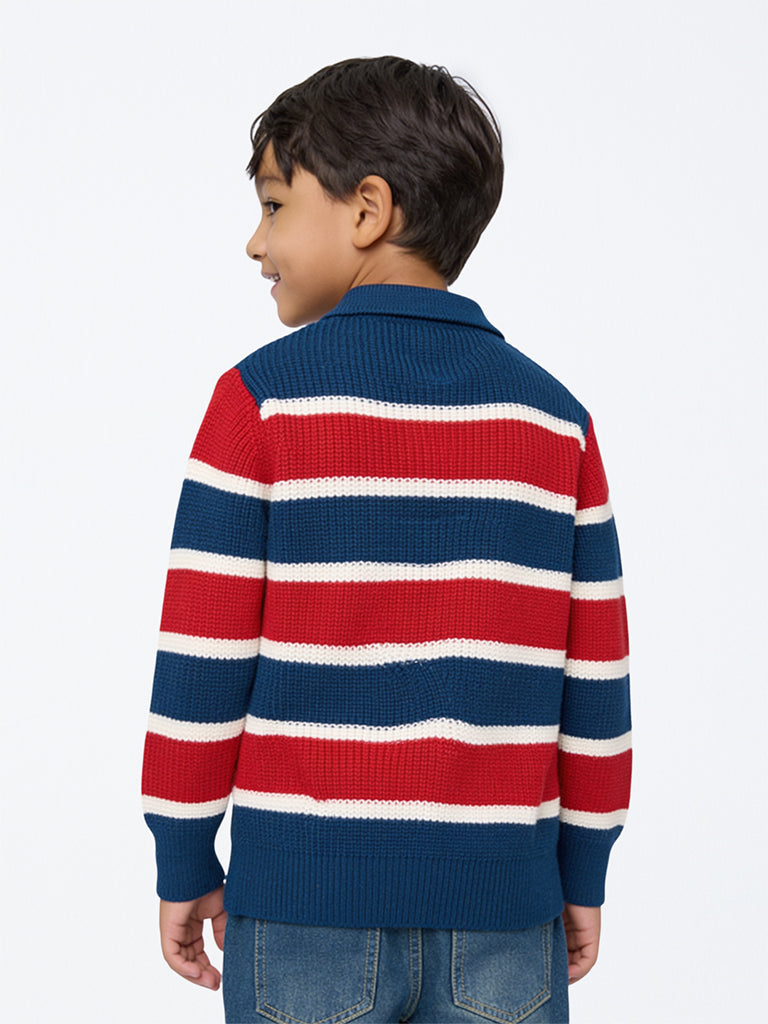 HOP Kids Boys Multicolour-Blocked Polo Sweater