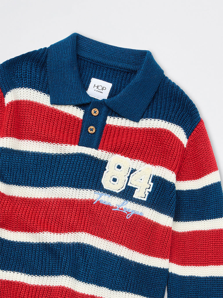 HOP Kids Boys Multicolour-Blocked Polo Sweater