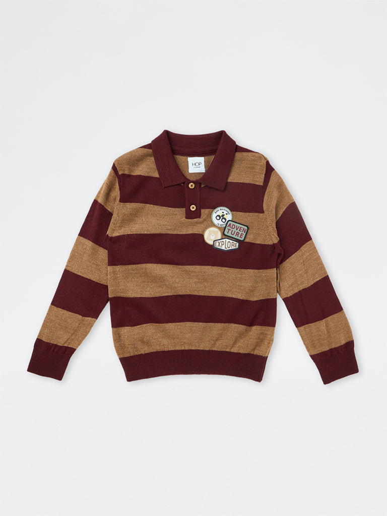 HOP Kids Boys Burgundy Striped Sweater