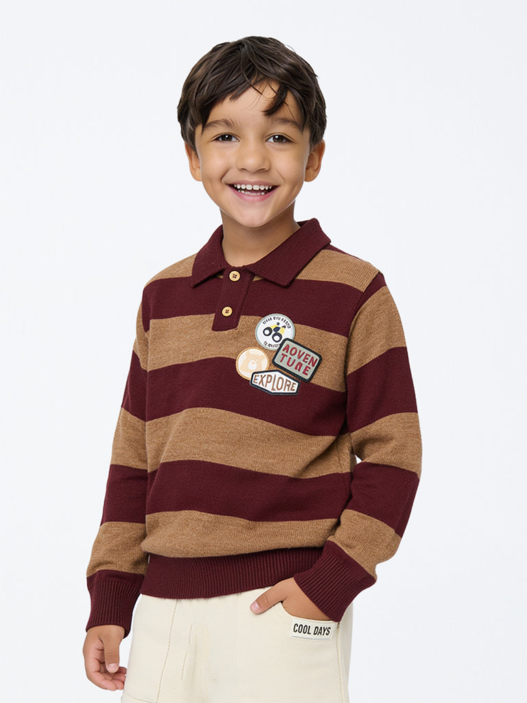 HOP Kids Boys Burgundy Striped Sweater