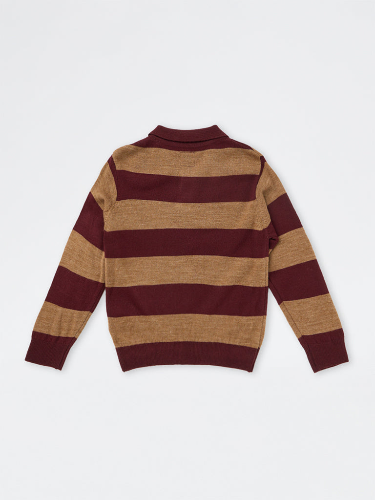 HOP Kids Boys Burgundy Striped Sweater