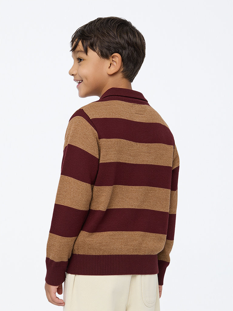 HOP Kids Boys Burgundy Striped Sweater