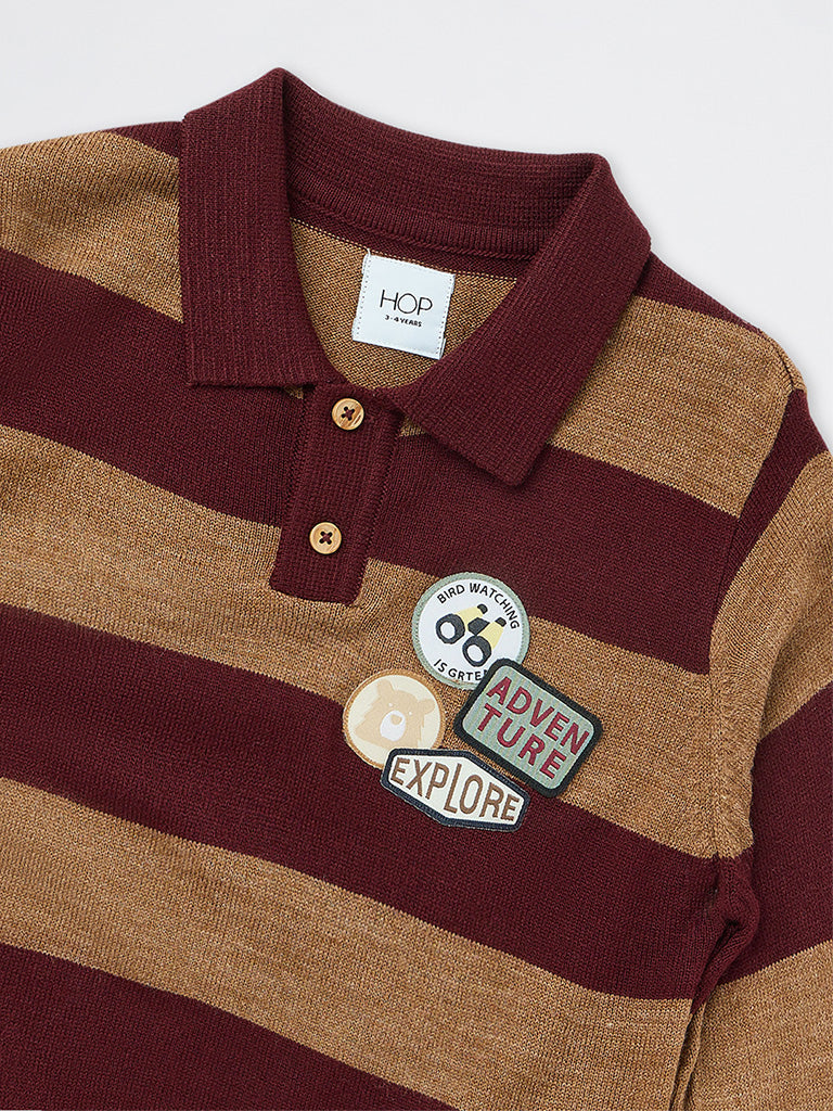 HOP Kids Boys Burgundy Striped Sweater