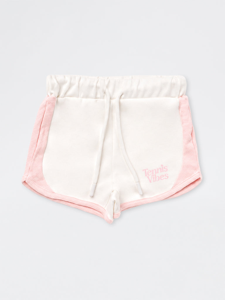 HOP Kids Girls White Colour-Blocked High-Rise Shorts