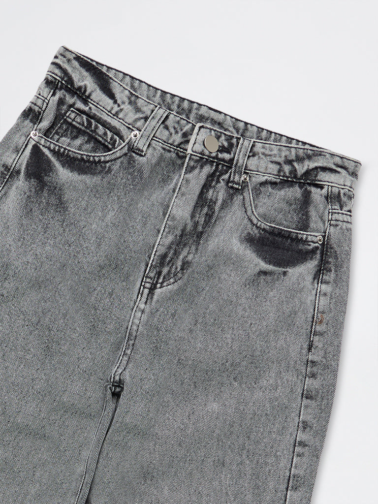 Y&F Kids Girls Grey Washed Star Detail High-Rise Jeans