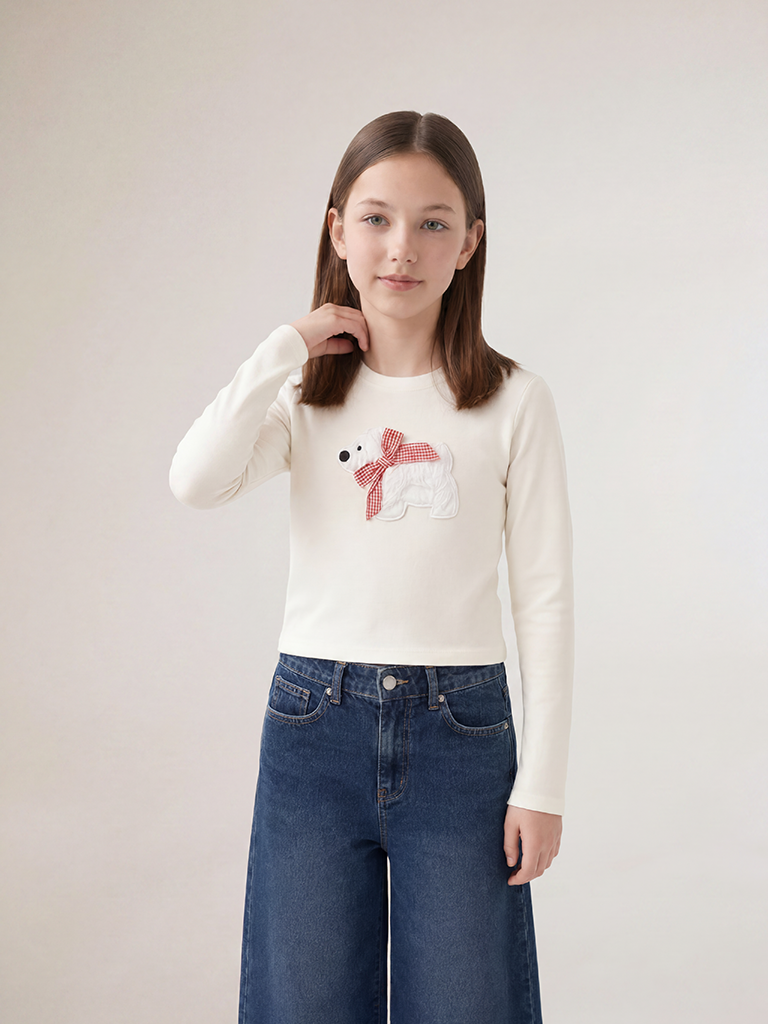 Girls Off-White Puppy Applique Cotton-Blend T-Shirt
