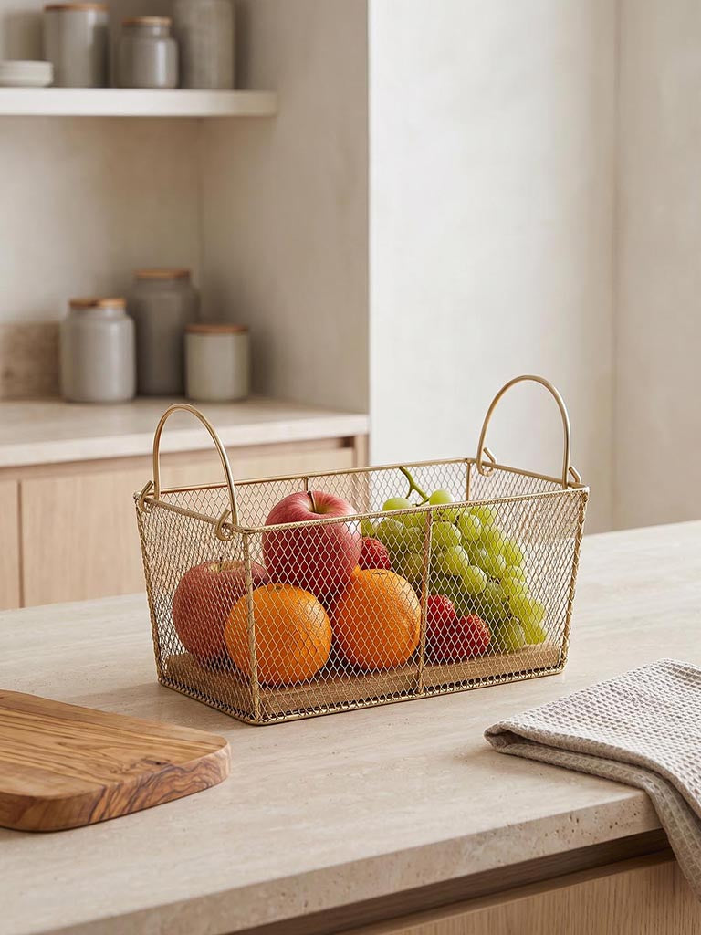 Westside Home Gold Wired Rectangular Fruit Storage Basket