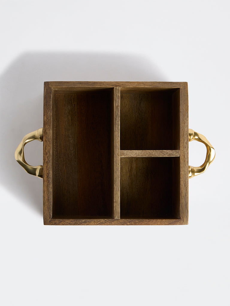 Westside Home Brown Wooden Caddy with Twisted Metal Handles