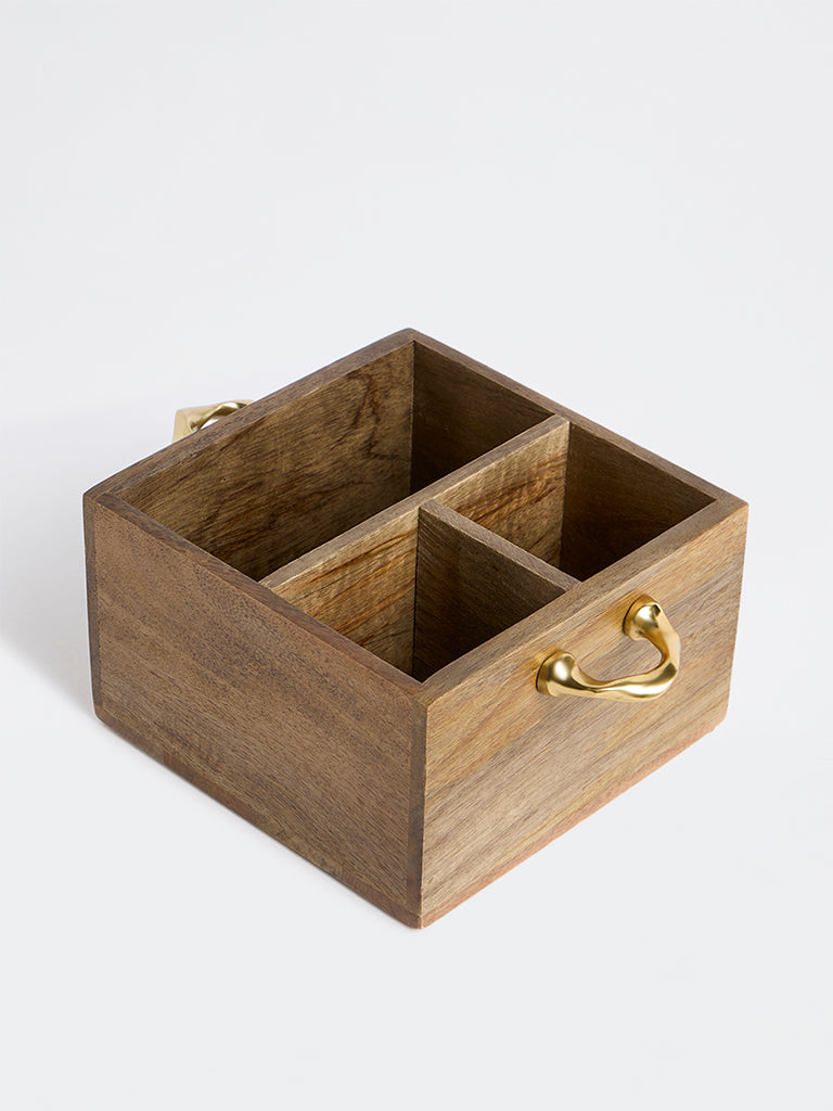 Westside Home Brown Wooden Caddy with Twisted Metal Handles