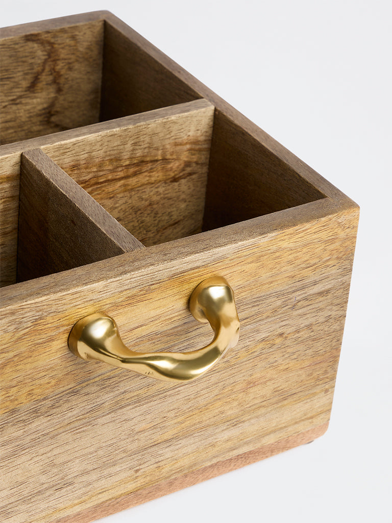 Westside Home Brown Wooden Caddy with Twisted Metal Handles
