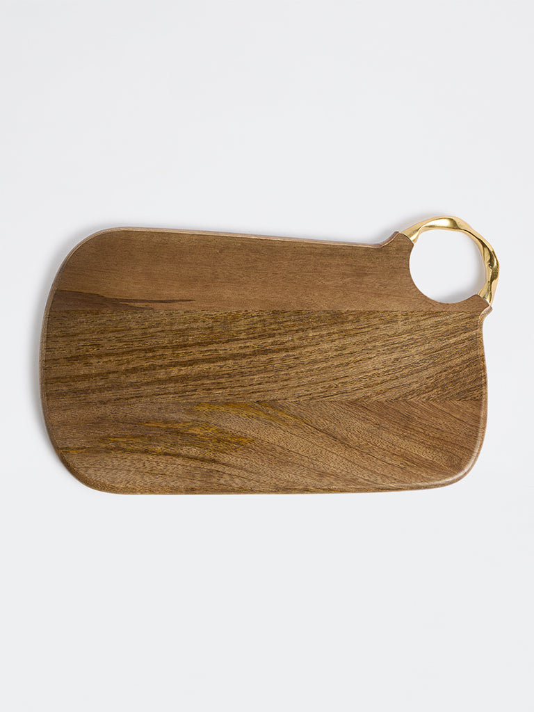 Westside Home Brown Wooden Rectangular Chopping Board with Twisted Metal Handle
