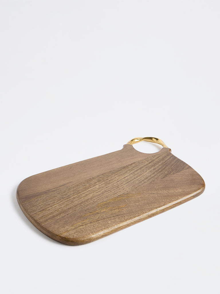 Westside Home Brown Wooden Rectangular Chopping Board with Twisted Metal Handle