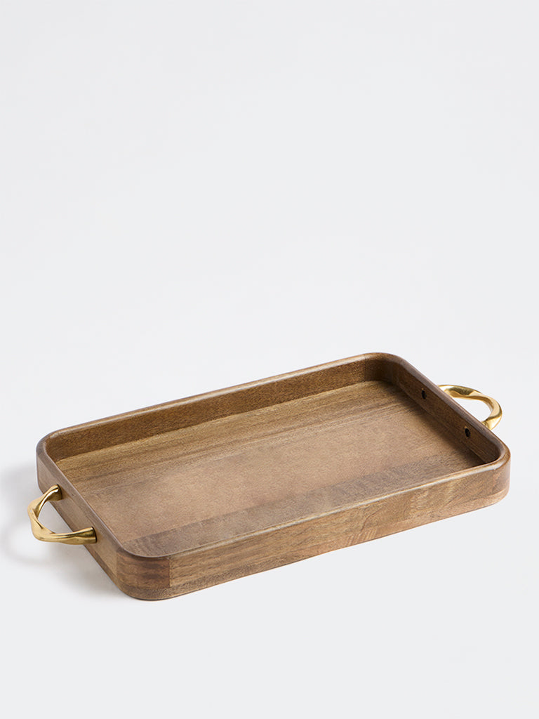 Westside Home Brown Wooden Serving Tray with Twisted Handles