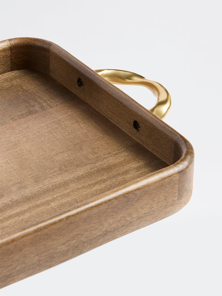 Westside Home Brown Wooden Serving Tray with Twisted Handles