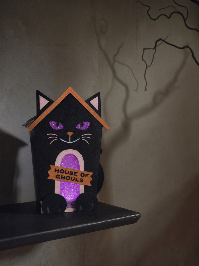 Westside Home Black Cat House Light-Up Halloween Decorative Object