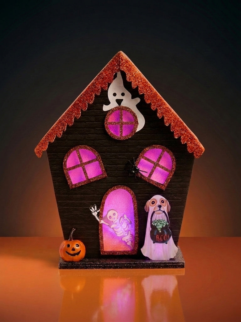 Westside Home Black Haunted House Light-Up Halloween Decorative Object
