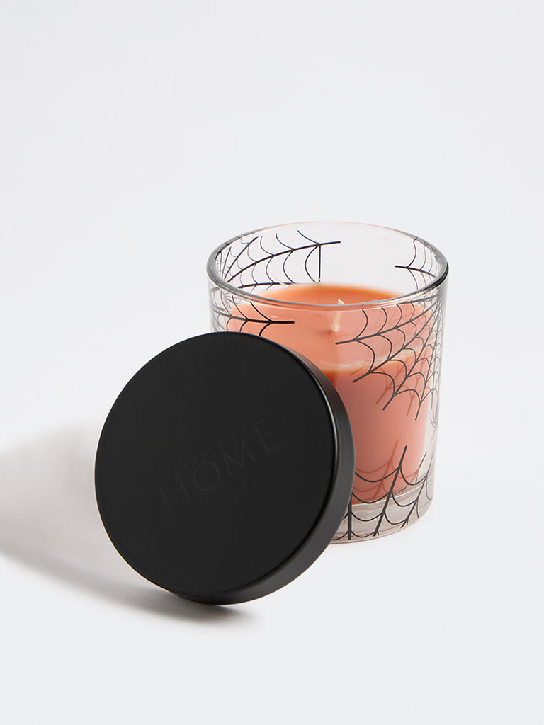 Westside Home Orange Halloween Spiderweb Design Fragrance Glass Jar Candle
