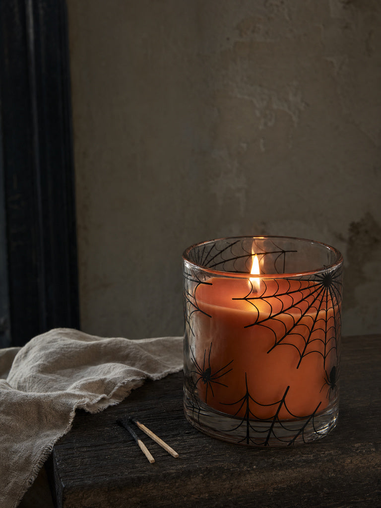 Westside Home Orange Halloween Spiderweb Design Fragrance Glass Jar Candle