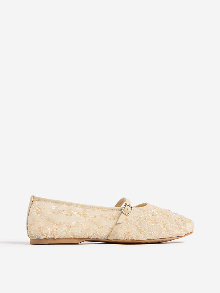 LUNA BLU Cream Lace Mary Jane Shoes