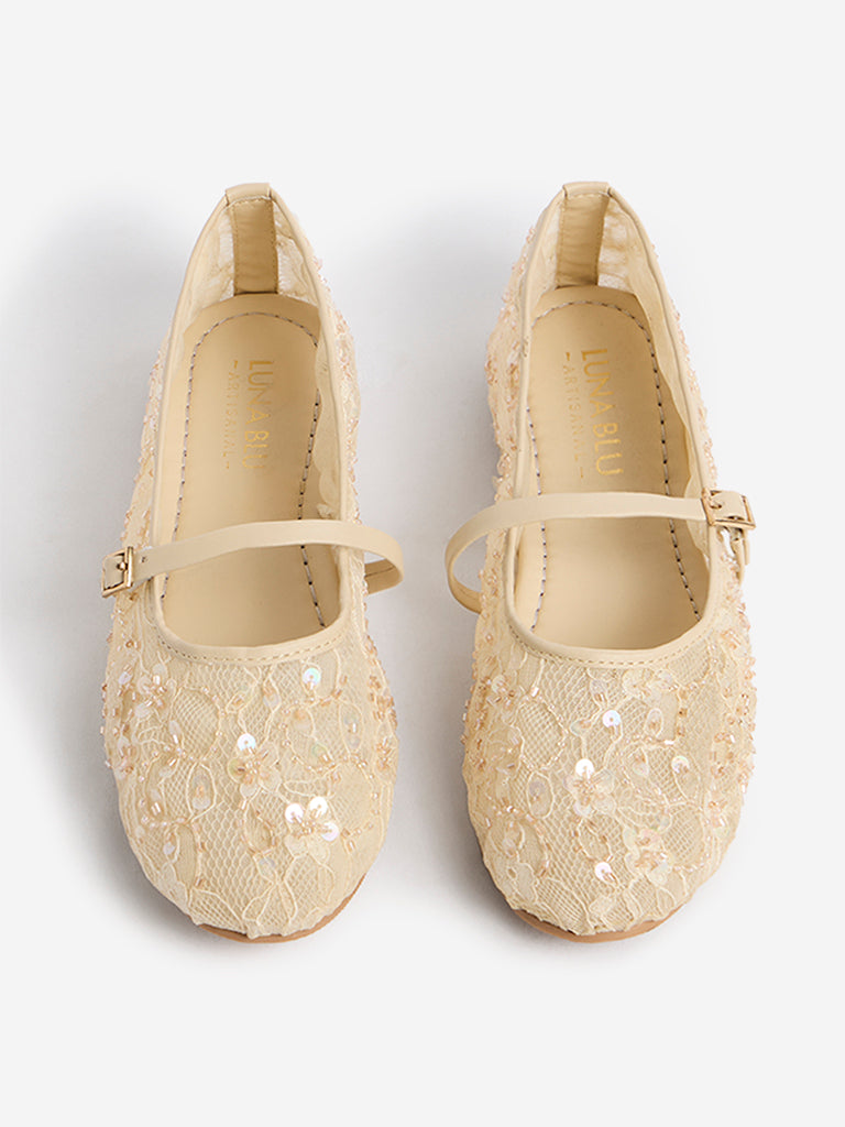 LUNA BLU Cream Lace Mary Jane Shoes