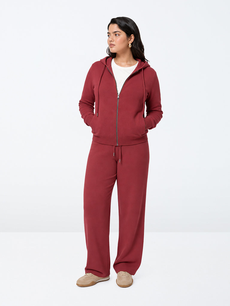 Gia Red Solid High-Rise Pants