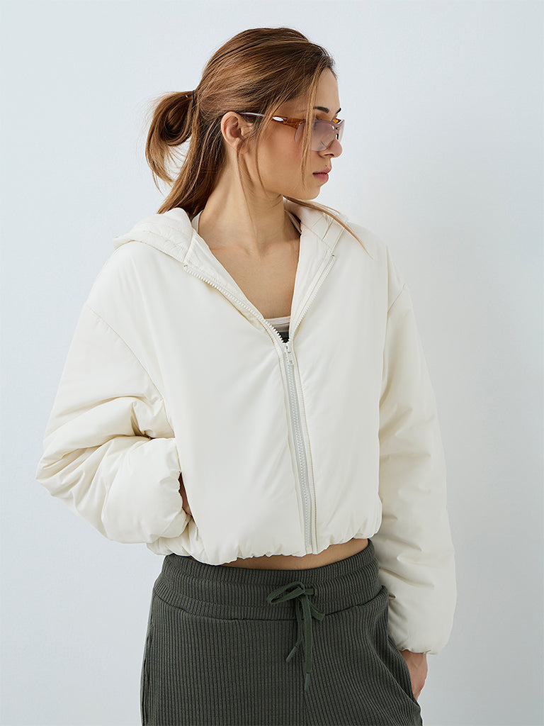 Nuoflexx Ivory Solid Hooded Jacket