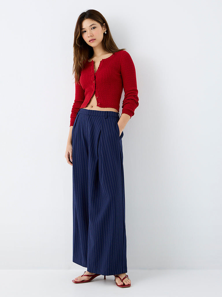 Nuon Red Cable-Knit Cotton Cardigan