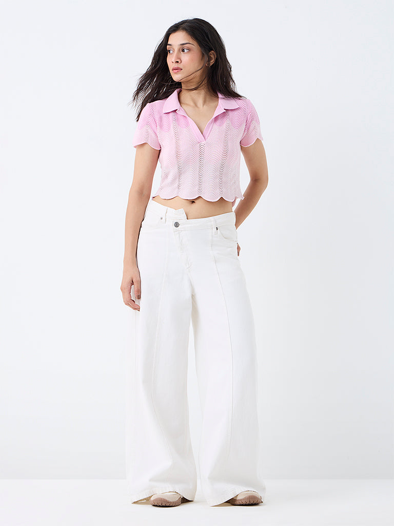 Nuon Pink Ombre Wavy Pattern Knitted T-Shirt