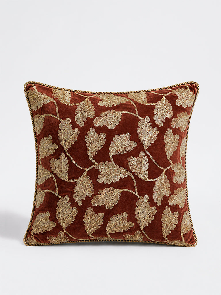 Westside Home Rust Leaf Embroidered Cushion Cover