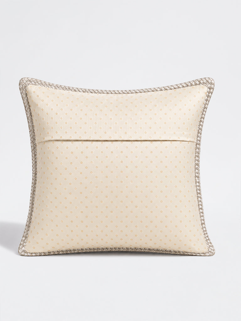 Westside Home Ivory Textured Metallic Border Cushion Cover