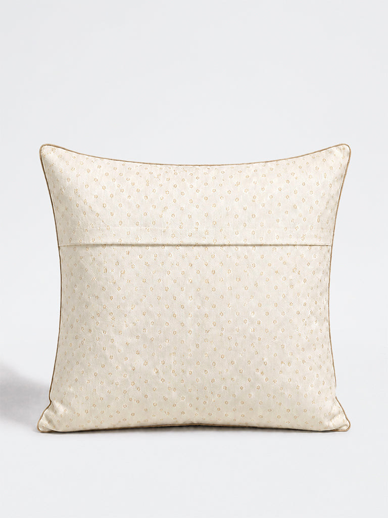 Westside Home Beige Metallic Botanical Embroidered Cushion Cover