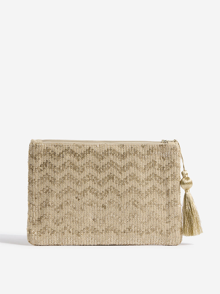 Westside Home Gold Chevron Sequin Embellished Pouch