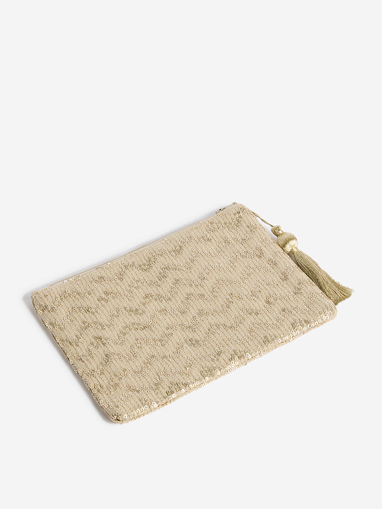 Westside Home Gold Chevron Sequin Embellished Pouch
