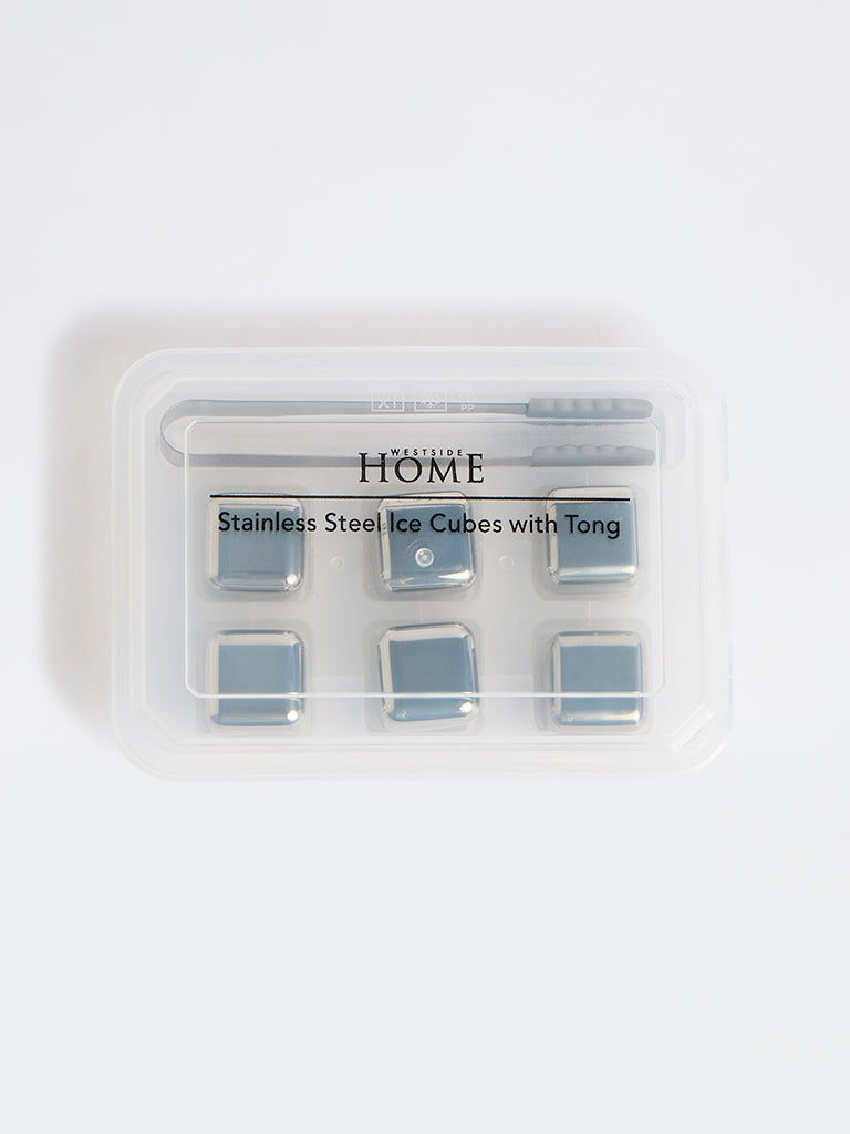 Westside Home Silver Stainless Steel Ice Cube Set with Tong