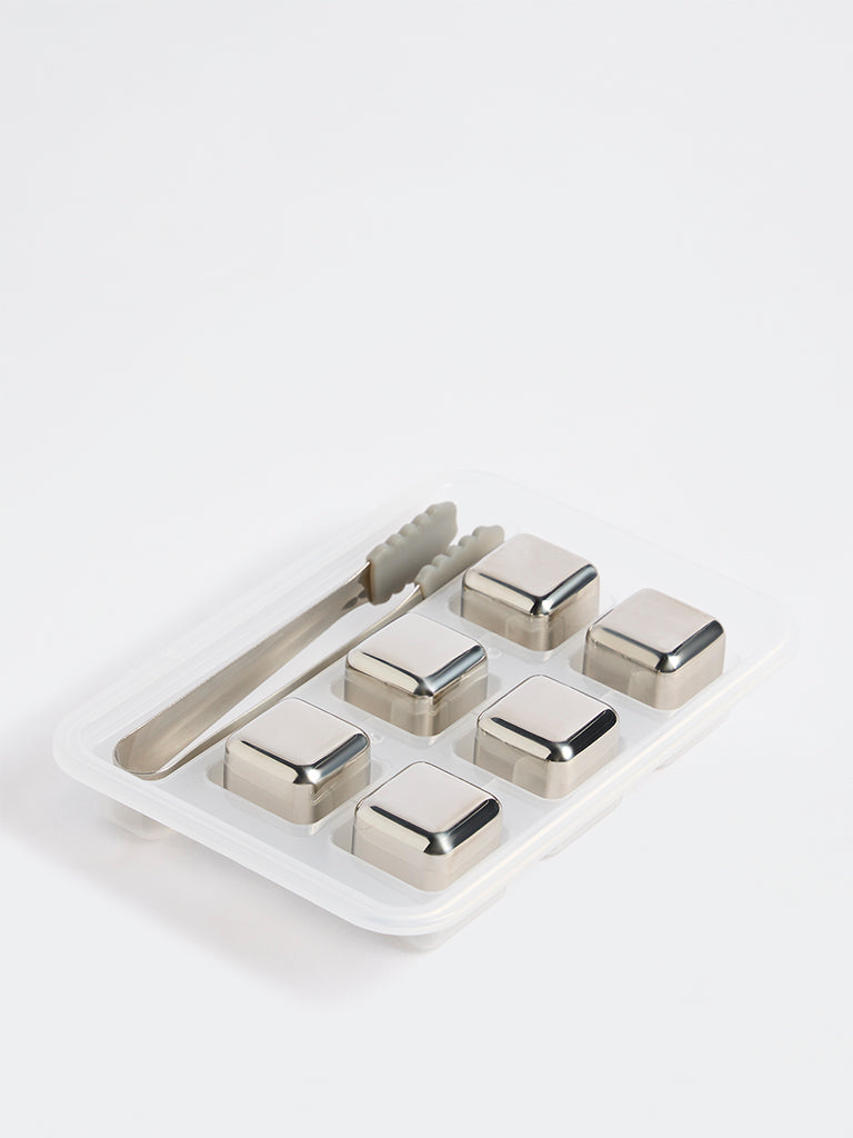 Westside Home Silver Stainless Steel Ice Cube Set with Tong