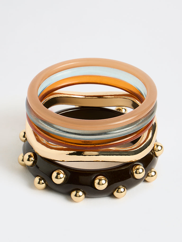 Westside Accessories Multicolour Resin and Metal Stackable Bangles - Pack of 5