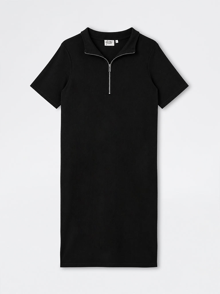 Gia Black Ribbed-Textured Straight T-Shirt Dress