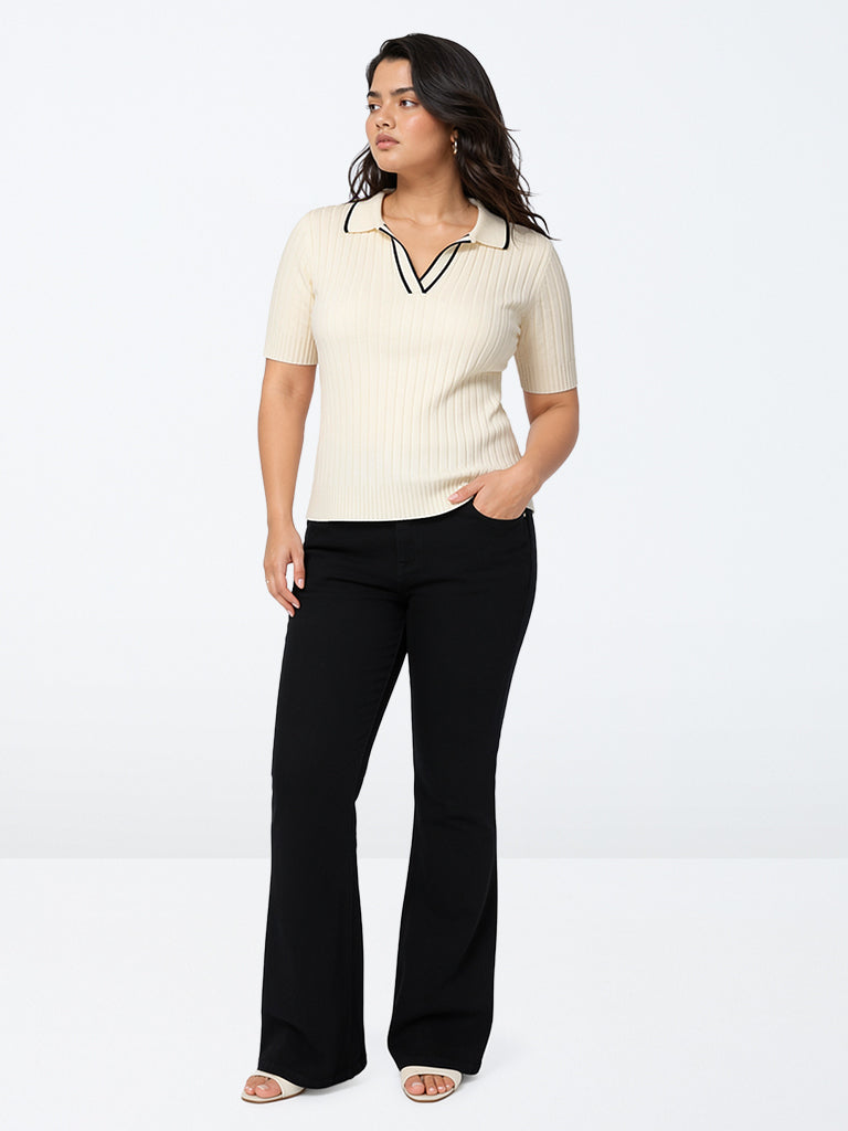 Gia Off-White Rib-Textured Top