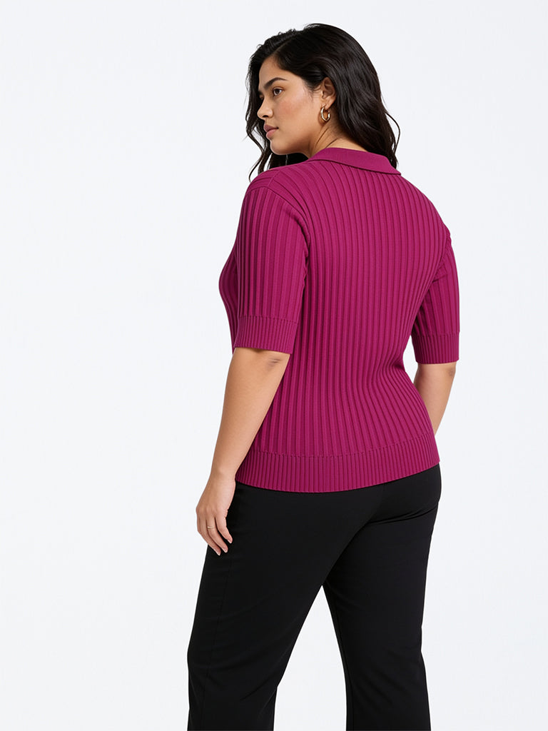 Gia Maroon Self-Striped Polo T-Shirt