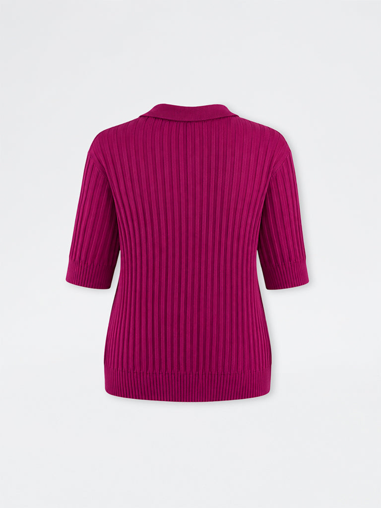 Gia Maroon Self-Striped Polo T-Shirt