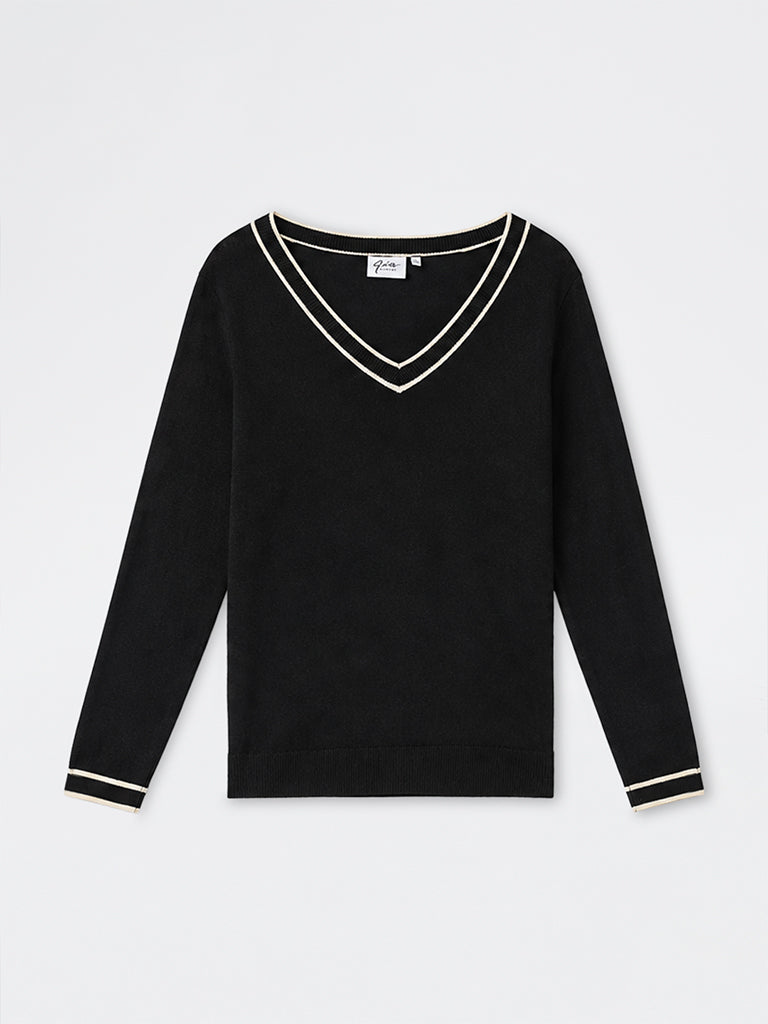 Gia Black Contrast Detailed Sweater