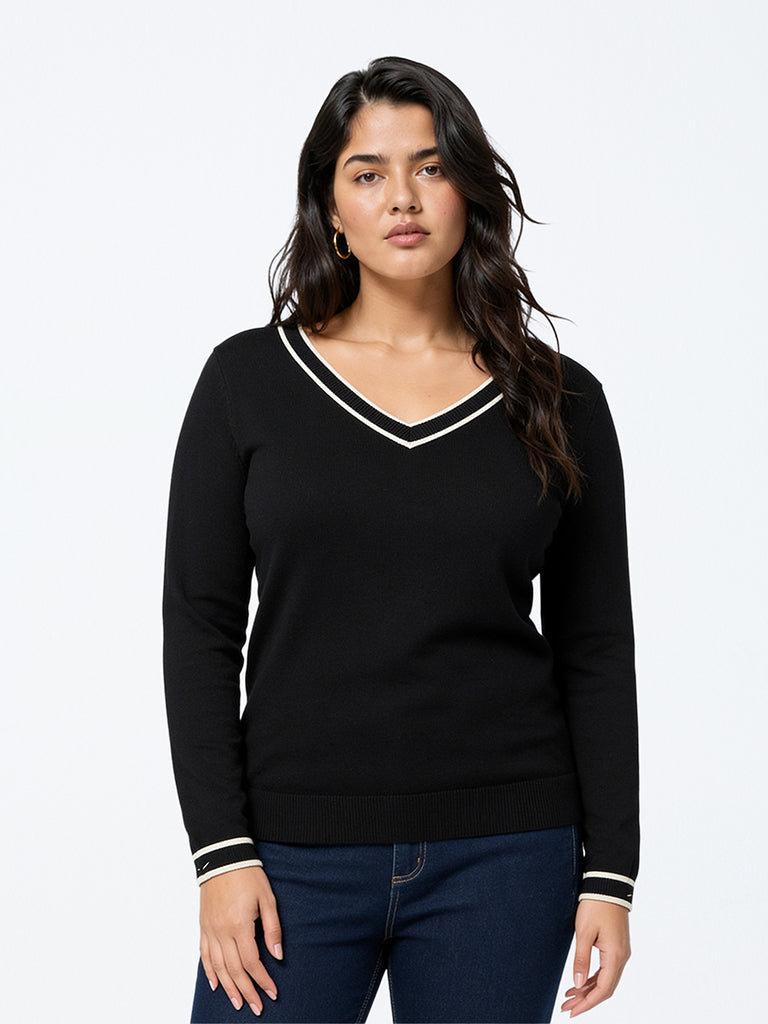 Gia Black Contrast Detailed Sweater