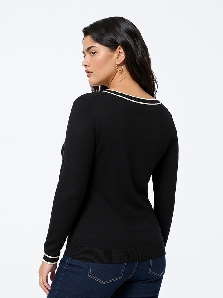 Gia Black Contrast Detailed Sweater
