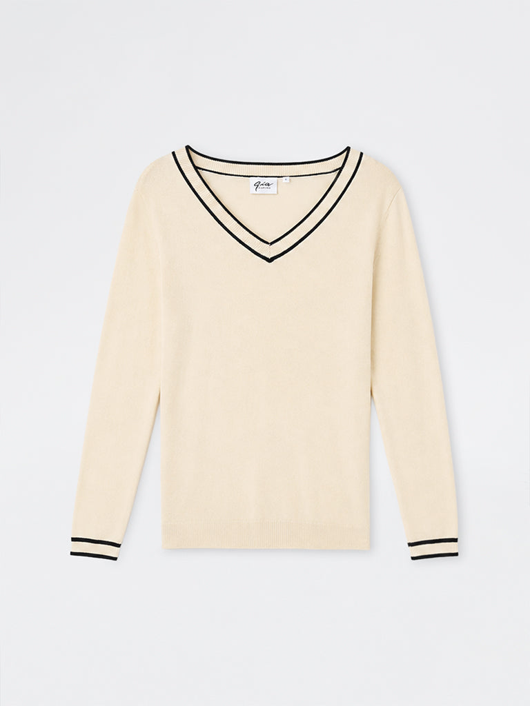 Gia Cream Contrast Detailed Sweater