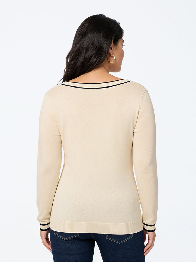 Gia Cream Contrast Detailed Sweater