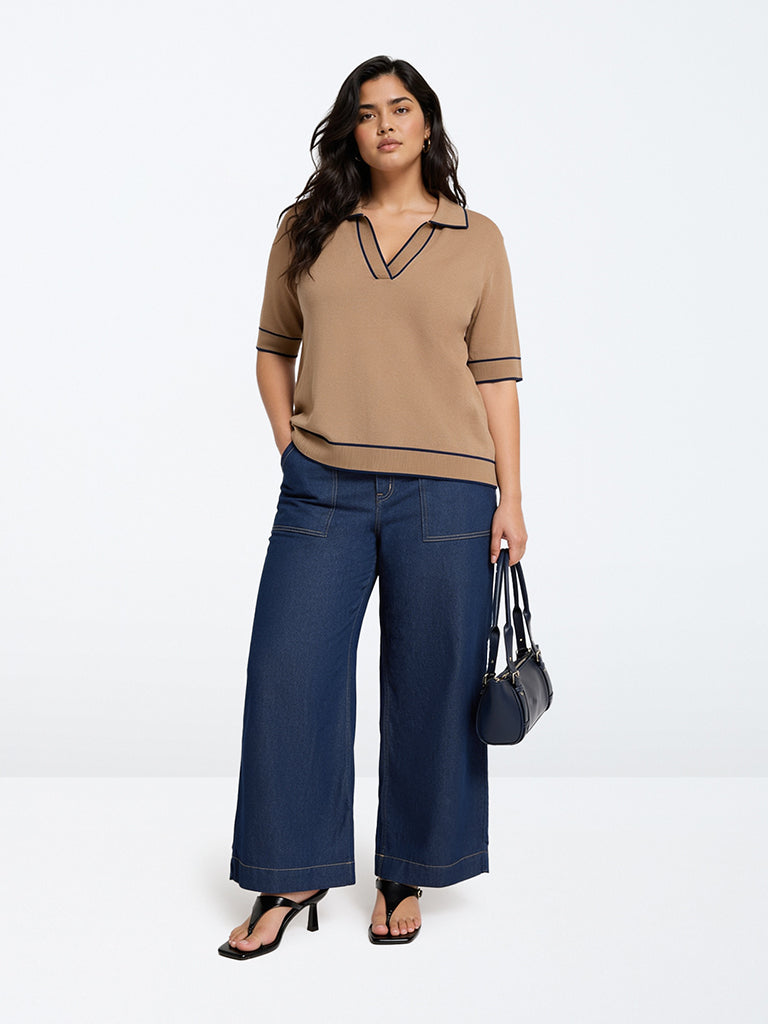 Gia Brown Solid T-Shirt