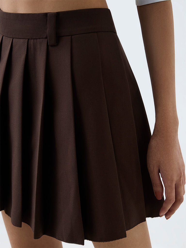 Nuon Dark Brown Pleated High-Rise Mini Skirt