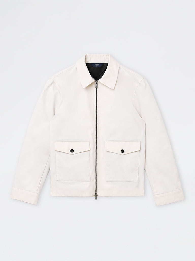 Ascot Off-White Solid Relaxed-Fit Cotton-Blend Jacket