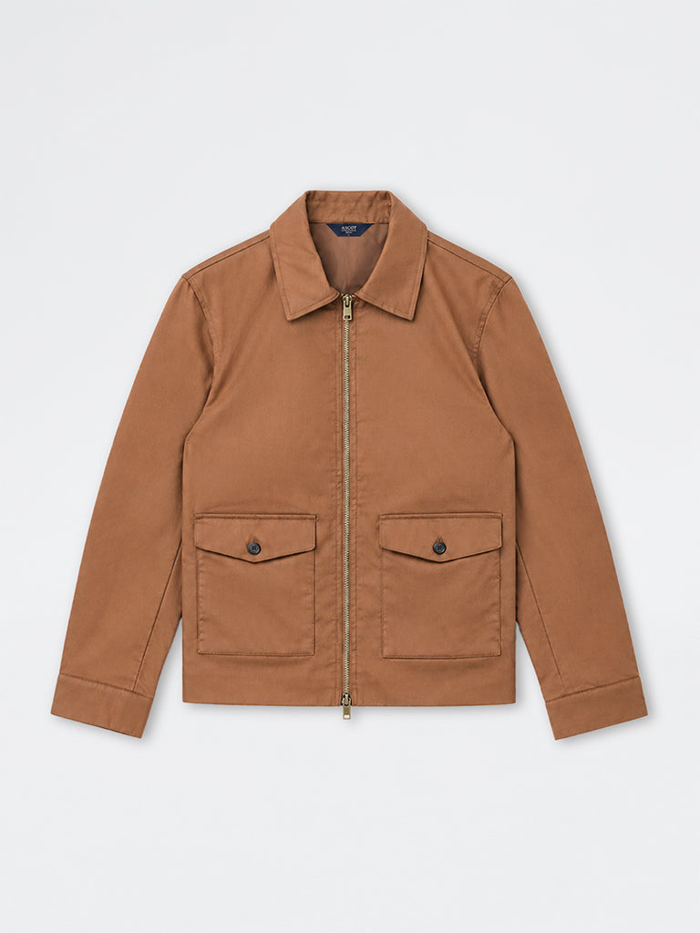 Ascot Tan Solid Relaxed-Fit Cotton-Blend Jacket