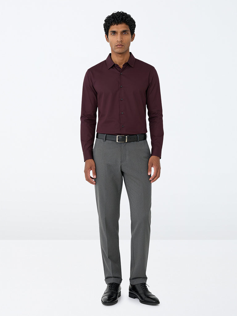 WES Formals Charcoal Pinstripe Slim-Fit Trousers